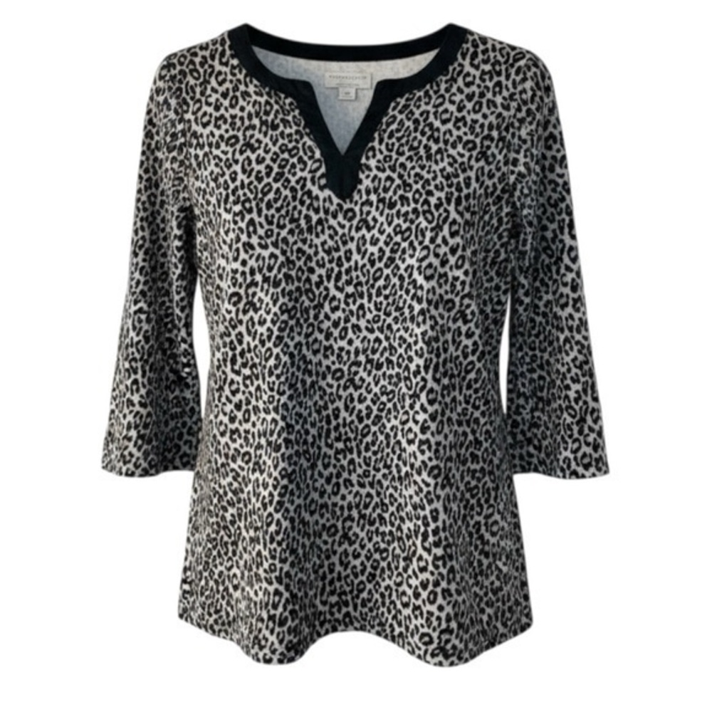 Charter Club Leopard Print Top | Size M | Black & Grey Animal Print | 3/4 Sleeve